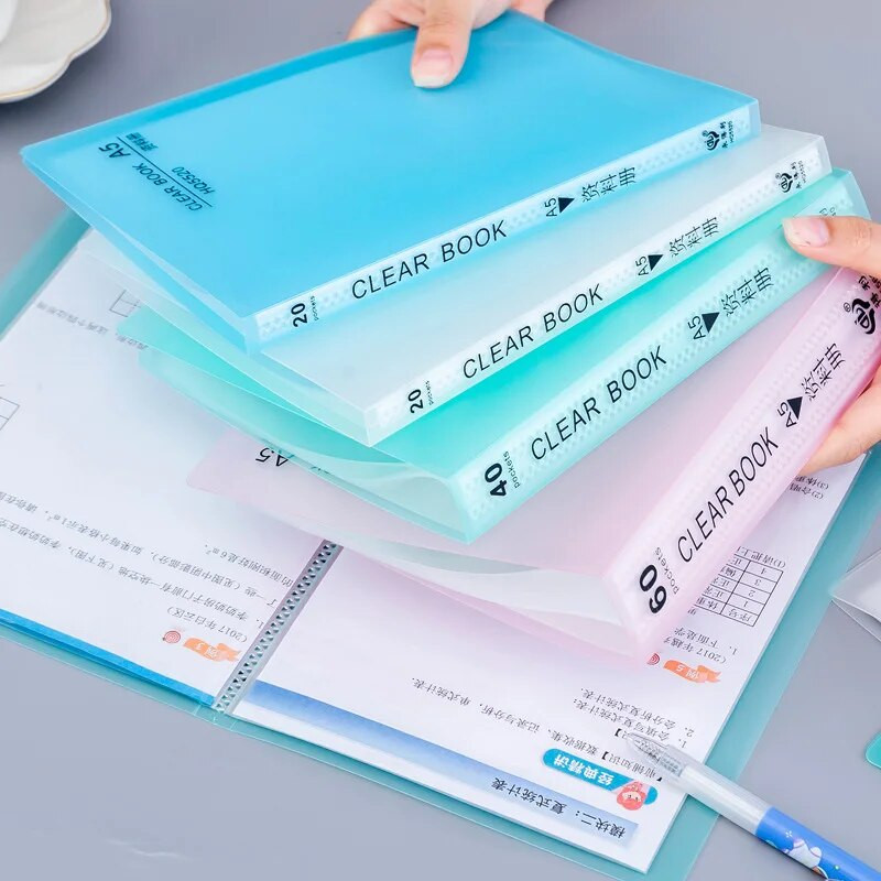 20/30/40 lappuses A5 failu mapes dokumentu maisa uzglabāšanas mape ar ieliktņiem Displeja grāmata PP Ūdensizturīga krāsainu dokumentu mape