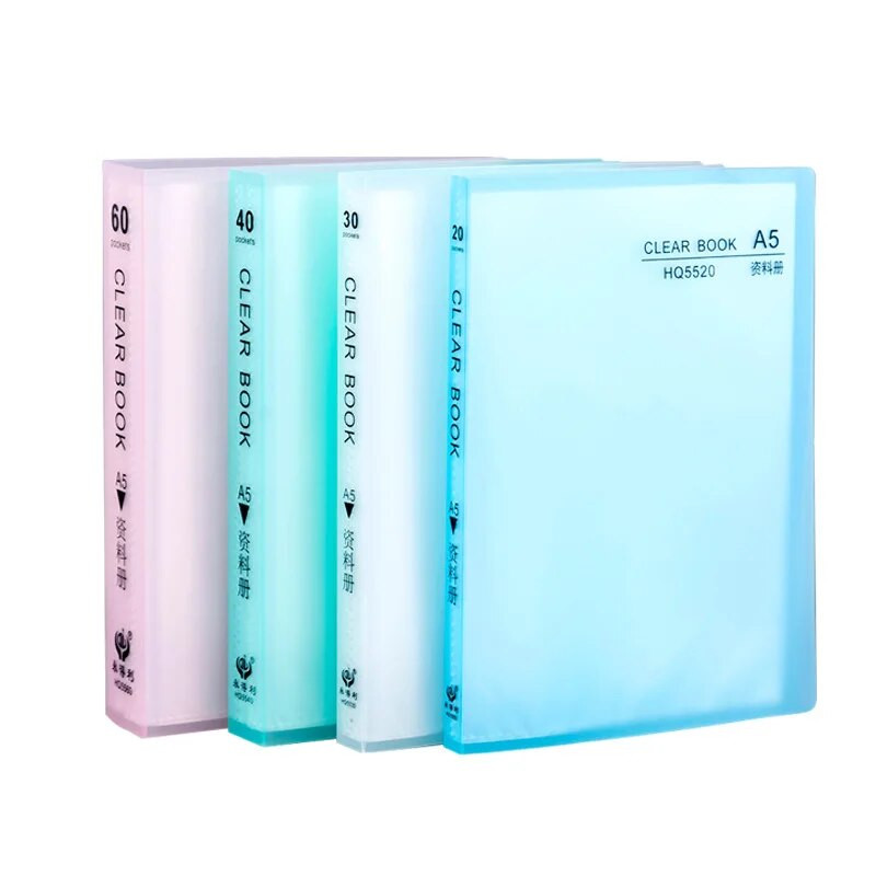 20/30/40 lappuses A5 failu mapes dokumentu maisa uzglabāšanas mape ar ieliktņiem Displeja grāmata PP Ūdensizturīga krāsainu dokumentu mape