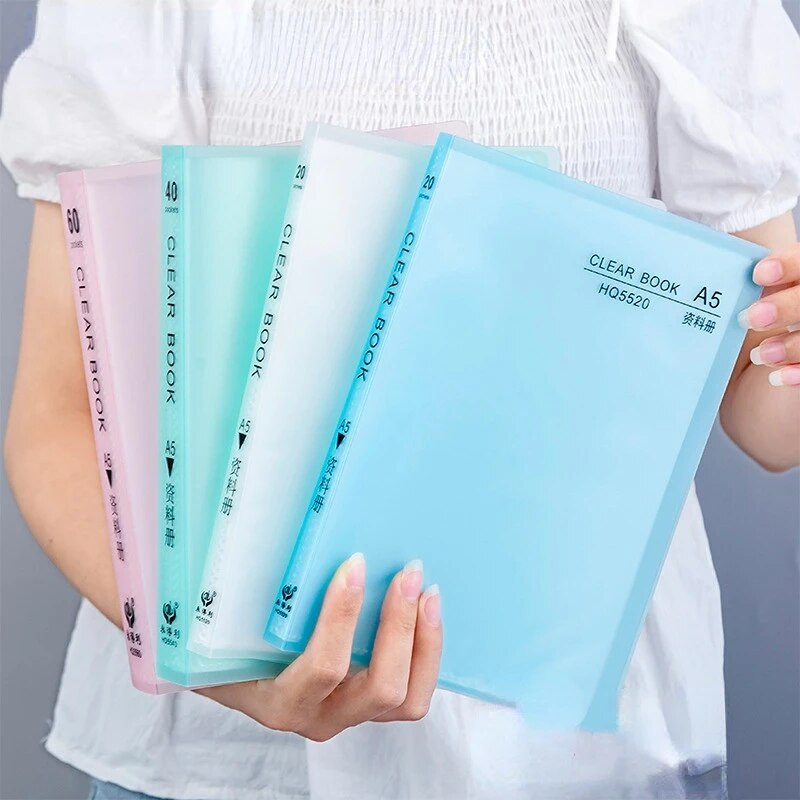 20/30/40 lappuses A5 failu mapes dokumentu maisa uzglabāšanas mape ar ieliktņiem Displeja grāmata PP Ūdensizturīga krāsainu dokumentu mape