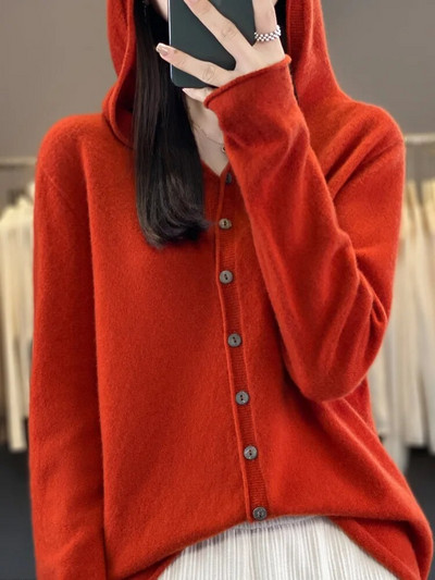 Μακρυμάνικο Γυναικείο Πουλόβερ Φθινοπωρινό Χειμώνα Casual Ζακέτα 100% Μερίνο μασίφ κουκούλα Κασμίρ Πλεκτά Κορεάτικα νέα μπλουζάκια μόδας