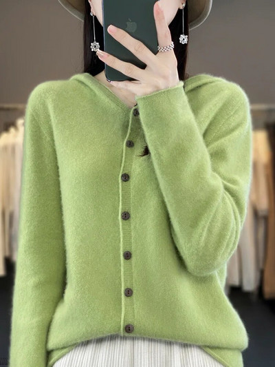 Μακρυμάνικο Γυναικείο Πουλόβερ Φθινοπωρινό Χειμώνα Casual Ζακέτα 100% Μερίνο μασίφ κουκούλα Κασμίρ Πλεκτά Κορεάτικα νέα μπλουζάκια μόδας