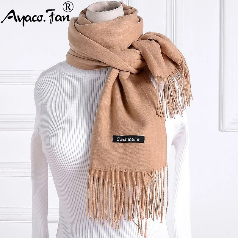 Κασμίρ Γυναικείο φουλάρι 2019 Νέο ζεστό σάλι Foulard Femme Pashmina Μαλλί μαλλί Κλεμμένο στο κεφάλι λαιμό Μακριά χειμωνιάτικα κασκόλ για γυναίκες