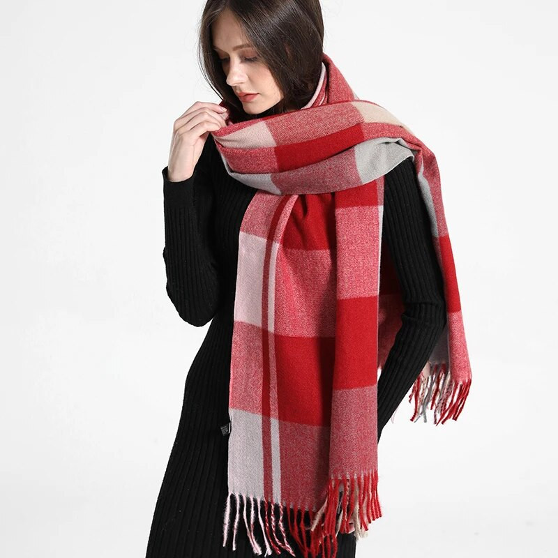 Novi zeleni karirani šal Ženski simulirani kašmir Topli dugi šal Zimski šareni karirani šal Modni debeli šal deka s resicama