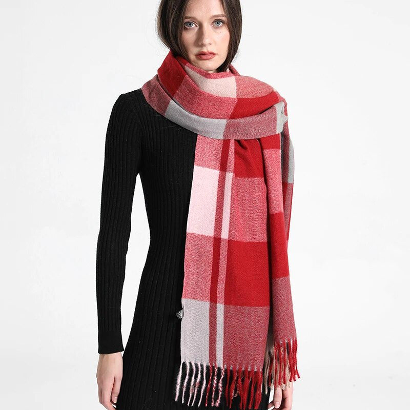 Novi zeleni karirani šal Ženski simulirani kašmir Topli dugi šal Zimski šareni karirani šal Modni debeli šal deka s resicama