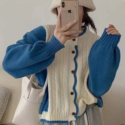 MEXZT Streetwear Pleteni kardigan Ženski patchwork skraćeni džemper Kaput Korejska pletena odjeća Jakne Ležerne Harajuku džemperi Outwear