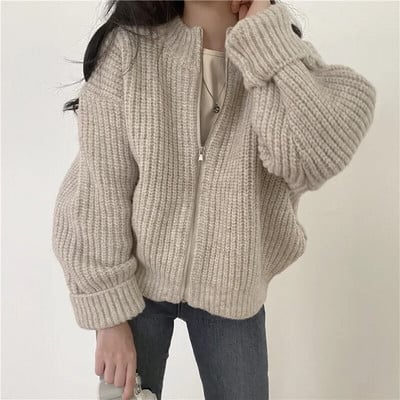 MEXZT îmbrăcăminte de stradă pentru femei de modă Harajuku cu fermoar cardigan pulover vintage largi solid Y2k top toamnă iarnă ocazional haine coreene