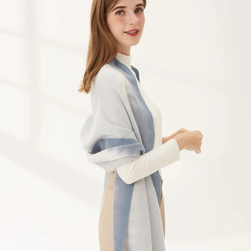 70*200cm Nauji moteriški šilti žieminiai šalikai, imituojantys kašmyro spalvos gryno spaudinio dizaino mados gradiento dviejų atspalvių pashmina šalikai