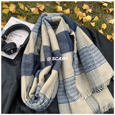 Karirani šal od kašmira Ženski zimski šal Vuneni pleteni korejski topli šal na pruge za par U šalovima za muškarce Žene