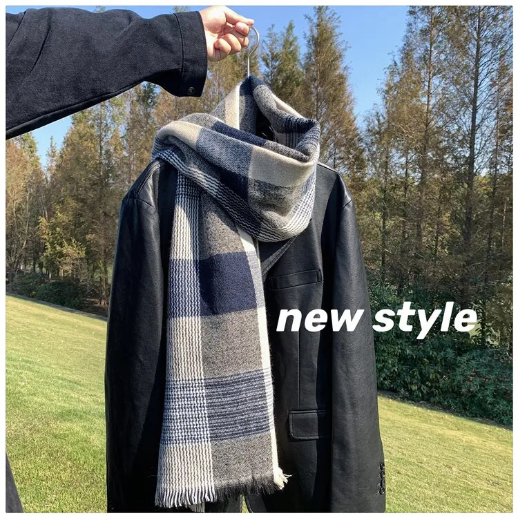 Karirani šal od kašmira Ženski zimski šal Vuneni pleteni korejski topli šal na pruge za par U šalovima za muškarce Žene