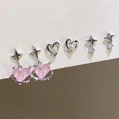 6Pcs/Set Heart Stud Naušnice Ženska osobnost Korejska moda Y2K Pink Crystal Temperament Star Naušnice Piercing za uši