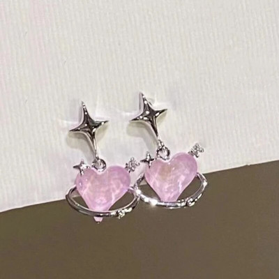 6Pcs/Set Heart Stud Naušnice Ženska osobnost Korejska moda Y2K Pink Crystal Temperament Star Naušnice Piercing za uši