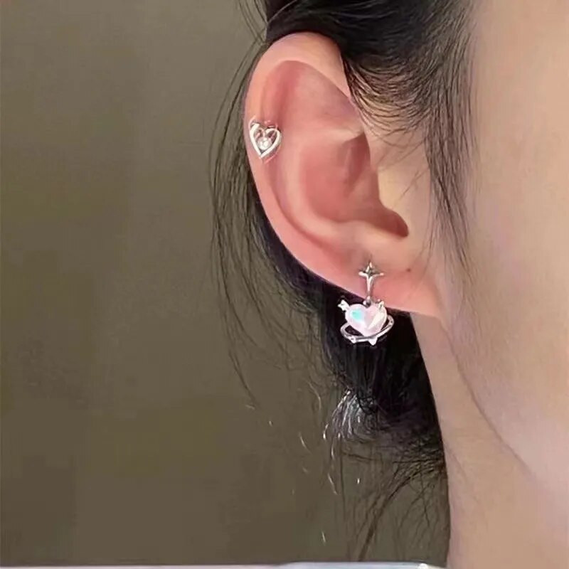 6Pcs/Set Heart Stud Naušnice Ženska osobnost Korejska moda Y2K Pink Crystal Temperament Star Naušnice Piercing za uši