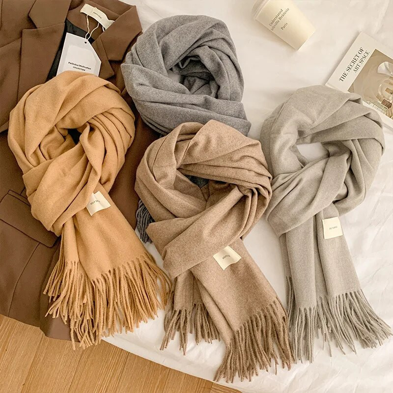 Zimski šalovi za žene 100% vuneni šalovi s resicama Topli omoti Ženska debela deka od pašmine Marama od kašmira Traka za glavu Hidžab