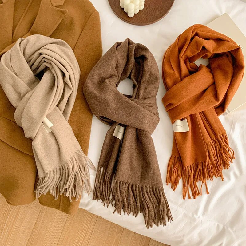 Zimski šalovi za žene 100% vuneni šalovi s resicama Topli omoti Ženska debela deka od pašmine Marama od kašmira Traka za glavu Hidžab