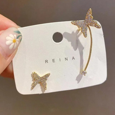 Novi dolazak Sjajni kristalni leptir naušnice s kopčom za uši za žene Modni lanac s resicama Naušnice s nitnama u obliku cvijeta Vjenčani nakit