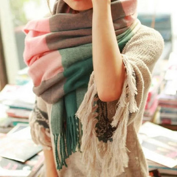 Зимен женски решетъчен шал с имитация на кашмир Есен и зима Дебел моден топъл див шал Шал