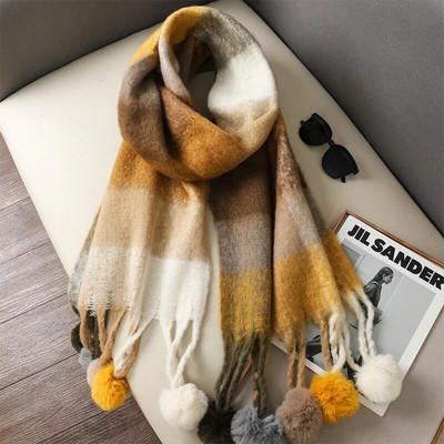 Luksusa pleds šalle Ziemas silts kašmira Sieviešu Hairball Pashmina Foulard Sieviešu Šalles Sieviešu Pušķu Šalles 2023 Dizains Jauns