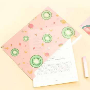 4 τεμάχια/Σετ Α4 πολύχρωμες τσάντες αρχείου Φάκελοι αρχείου Μπουφάν με κούμπωμα Τσέπες αρχείου με ροζ μοτίβο φρούτων Τσάντες φακέλων