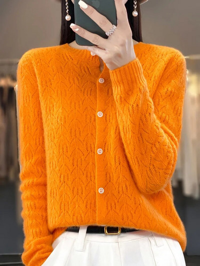 Φθινοπωρινό Χειμώνας 100% Γυναικεία ζακέτα από μαλλί Merino Πλεκτό Πλεκτό πουλόβερ με λαιμόκοψη κούφιο κασμίρ Γυναικεία ρούχα Βασικά κορεάτικα μπλουζάκια μόδας