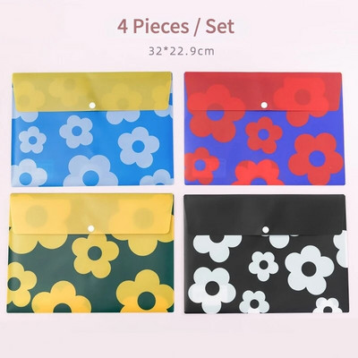 4 komada/komplet A4 mapa s gumbima za datoteke Cvjetić Snap on File Fold za A4 papirnate vrećice za dokumente Mapa za omotnice za uredsku pohranu
