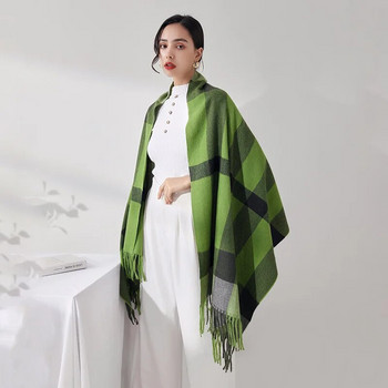 Луксозен марков плетен шал от кашмирен кариран шал за жени с щампи с цветни пискюли Зимни топли шалове от пашмина Обвивки 2022 г.