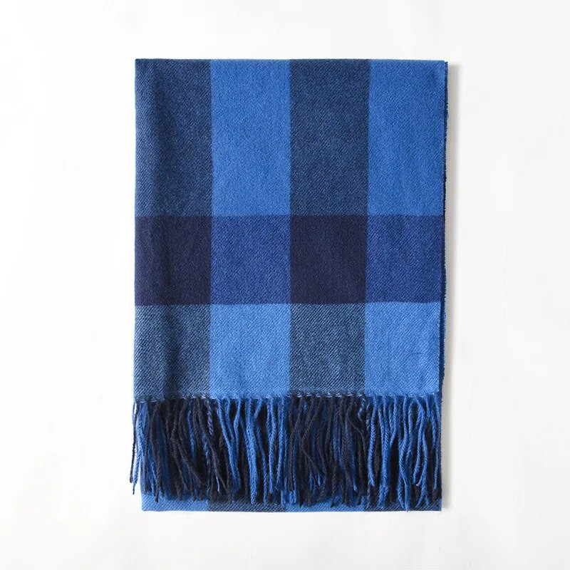 Pleteni šal od kariranog šala od kašmira luksuzne marke za žene Šal s kićankama s printom u boji Zimski topli šalovi od pašmine Omotači 2022.