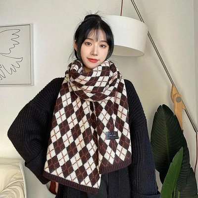 Novi ženski zimski debeli topli pleteni šal od kašmira, šal, dijamantni rešetkasti šalovi, modni šalovi za divlje parove, čvrsti omoti od pašmine