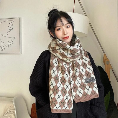 Novi ženski zimski debeli topli pleteni šal od kašmira, šal, dijamantni rešetkasti šalovi, modni šalovi za divlje parove, čvrsti omoti od pašmine