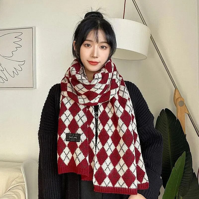 Novi ženski zimski debeli topli pleteni šal od kašmira, šal, dijamantni rešetkasti šalovi, modni šalovi za divlje parove, čvrsti omoti od pašmine