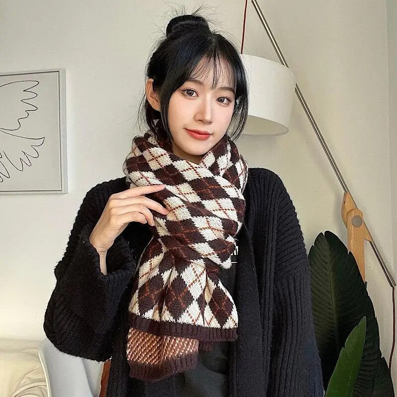 Novi ženski zimski debeli topli pleteni šal od kašmira, šal, dijamantni rešetkasti šalovi, modni šalovi za divlje parove, čvrsti omoti od pašmine