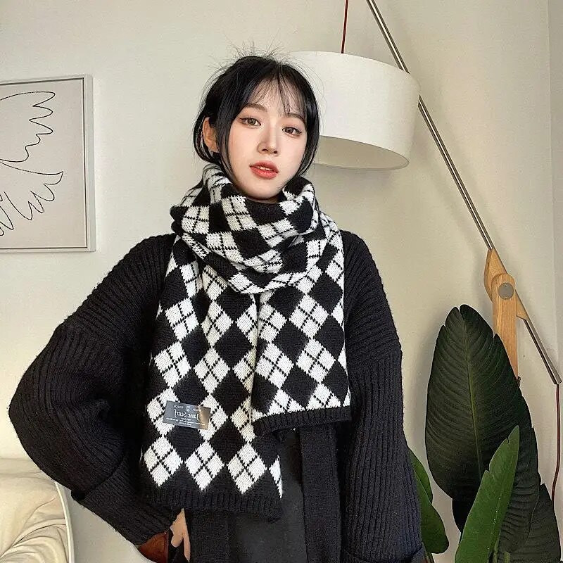 Novi ženski zimski debeli topli pleteni šal od kašmira, šal, dijamantni rešetkasti šalovi, modni šalovi za divlje parove, čvrsti omoti od pašmine