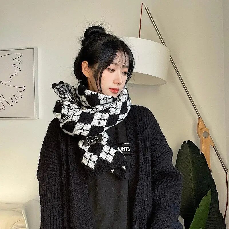 Novi ženski zimski debeli topli pleteni šal od kašmira, šal, dijamantni rešetkasti šalovi, modni šalovi za divlje parove, čvrsti omoti od pašmine