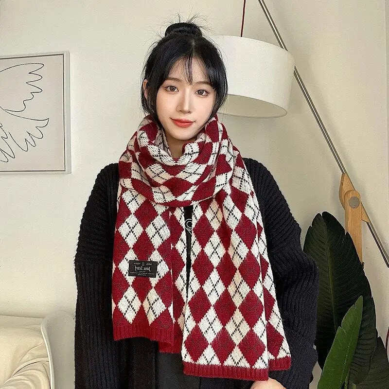 Novi ženski zimski debeli topli pleteni šal od kašmira, šal, dijamantni rešetkasti šalovi, modni šalovi za divlje parove, čvrsti omoti od pašmine