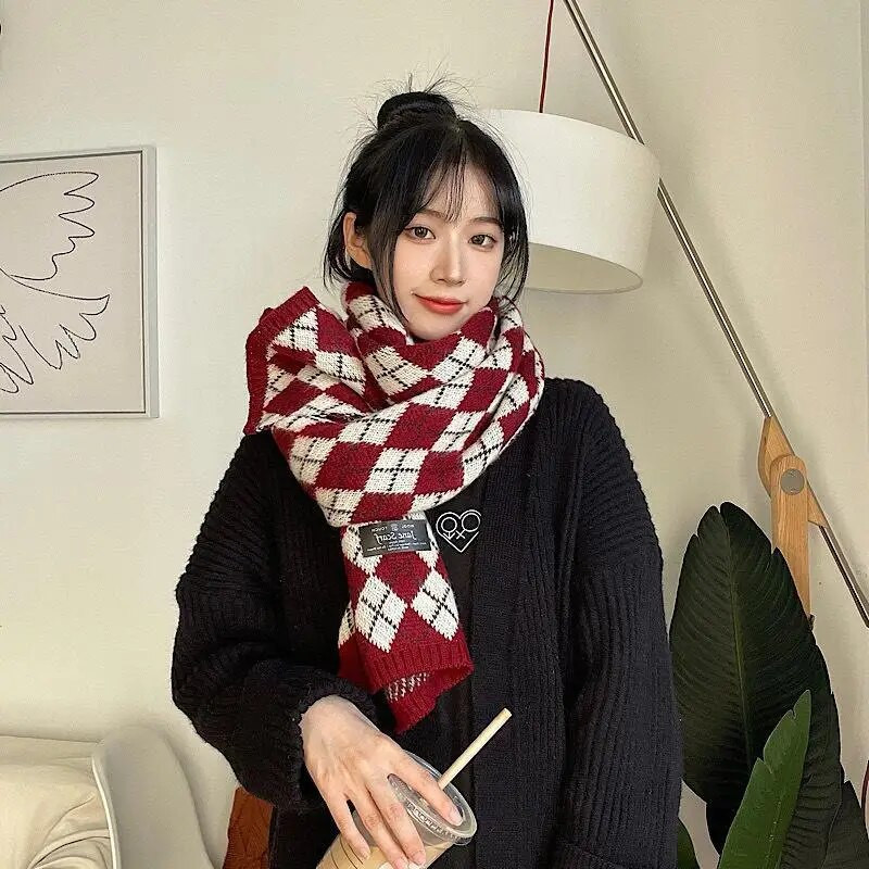 Novi ženski zimski debeli topli pleteni šal od kašmira, šal, dijamantni rešetkasti šalovi, modni šalovi za divlje parove, čvrsti omoti od pašmine