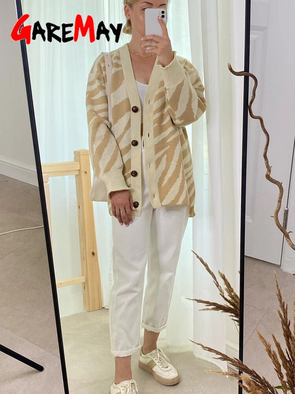 Bež zimski ženski kardigani s uzorkom na gumb Zeleni debeli topli džemper s printom Vintage pleteni preveliki kardigan za žene