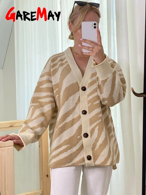 Bež zimski ženski kardigani s uzorkom na gumb Zeleni debeli topli džemper s printom Vintage pleteni preveliki kardigan za žene