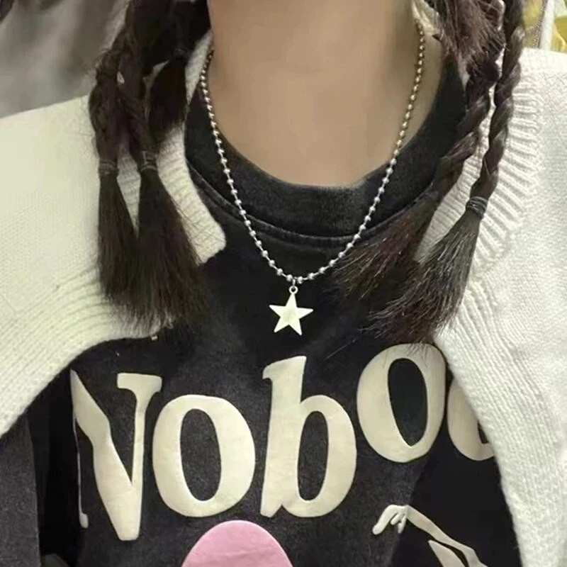 Ogrlica s privjeskom od titanijskog čelika sa zvijezdama za muškarce Žene Y2K Hip Hop Cool Hot Girls Perle Lanci Choker Korejski modni nakit