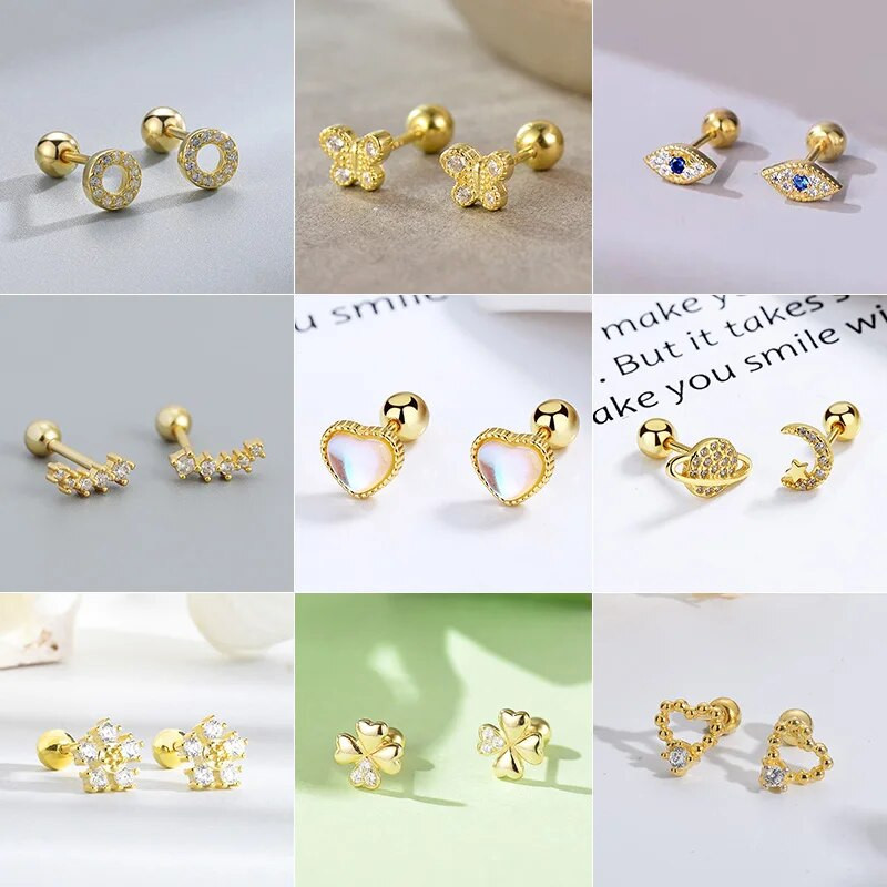 2Pcs Helix Ear Piercing Stud Naušnice za žene Cirkon Srce Leptir Uho Tragus Dodaci za bušenje hrskavice Nakit Poklon