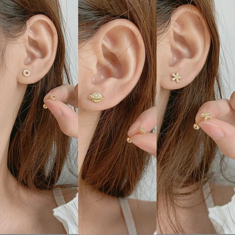 2Pcs Helix Ear Piercing Stud Naušnice za žene Cirkon Srce Leptir Uho Tragus Dodaci za bušenje hrskavice Nakit Poklon