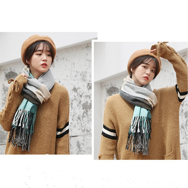 Žieminis moteriškas vilnonis šalikas Moteriškas kašmyro kaklaskarės plačios grotelės, ilgos skaros apvyniojamos antklodės šiltos antklodės Pashmina kutai Moteriškas šalikas