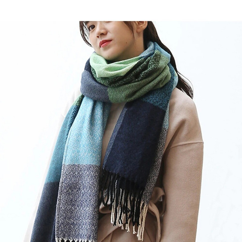 Žieminis moteriškas vilnonis šalikas Moteriškas kašmyro kaklaskarės plačios grotelės, ilgos skaros apvyniojamos antklodės šiltos antklodės Pashmina kutai Moteriškas šalikas