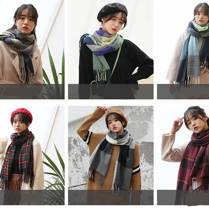 Žieminis moteriškas vilnonis šalikas Moteriškas kašmyro kaklaskarės plačios grotelės, ilgos skaros apvyniojamos antklodės šiltos antklodės Pashmina kutai Moteriškas šalikas