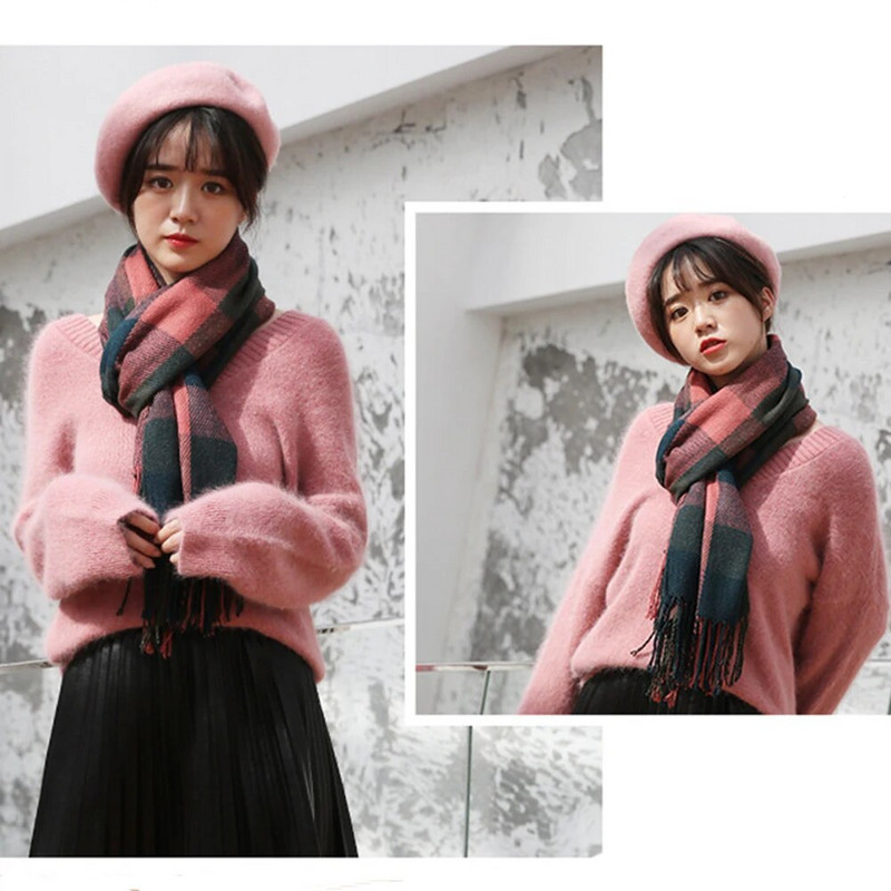 Žieminis moteriškas vilnonis šalikas Moteriškas kašmyro kaklaskarės plačios grotelės, ilgos skaros apvyniojamos antklodės šiltos antklodės Pashmina kutai Moteriškas šalikas