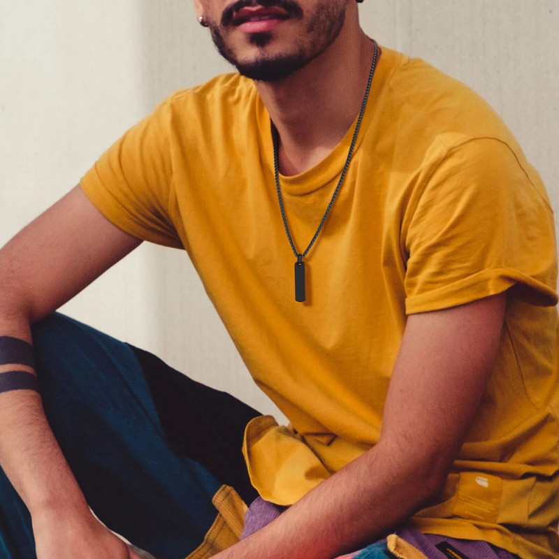 Vnox sākotnējā stieņa kaklarota vīriešiem, biezs ģeometrisks vertikāls stieņa kulons ar burtiem AZ, vienkārša apkakle, dāvana viņam