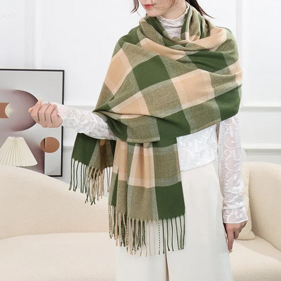 Zimski kašmirski klasični rešetkasti šal šal za žene Modni luksuzni rešetkasti pašmini dugi, debeli, topli veliki šalovi s resicama