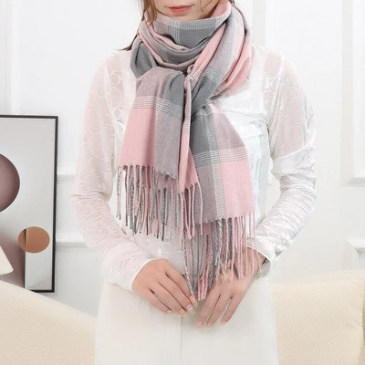 Zimski kašmirski klasični rešetkasti šal šal za žene Modni luksuzni rešetkasti pašmini dugi, debeli, topli veliki šalovi s resicama