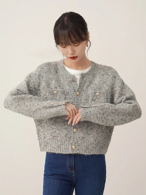 Jmprs Eleganti Sieviešu Pelēka Jaka Džemperi Korejiešu Mīksti Svīteri ar garām Piedurknēm Mētelis Vintage Brīvs Sieviešu Harajuku Pogām Jaka