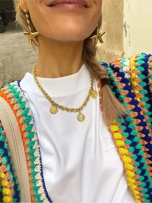 Heklani prugasti pleteni šareni džemper otvorenog uboda Vintage široki kardigani dugih rukava Ženska jesenska moda Ležerna ulična odjeća