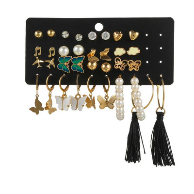 9 pari boemskih bisernih naušnica u zlatnoj boji za žene Djevojke 32 stila leptir naušnice od akrilne smole u obliku obruča Brincos nakit za zabave