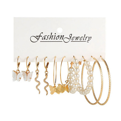 9 pari boemskih bisernih naušnica u zlatnoj boji za žene Djevojke 32 stila leptir naušnice od akrilne smole u obliku obruča Brincos nakit za zabave